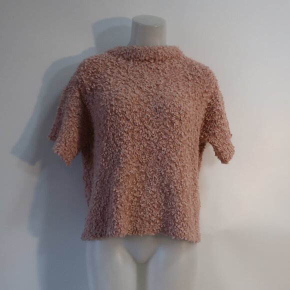 Womens Plenty By Tracy Reese Pink Shaggy Short Sleeve Sweater XS - Picture 1 of 6